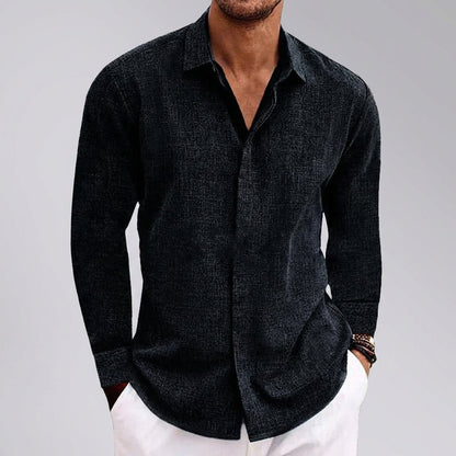 Relaxed Textured Shirt with Pointed Collar and Curved Hem