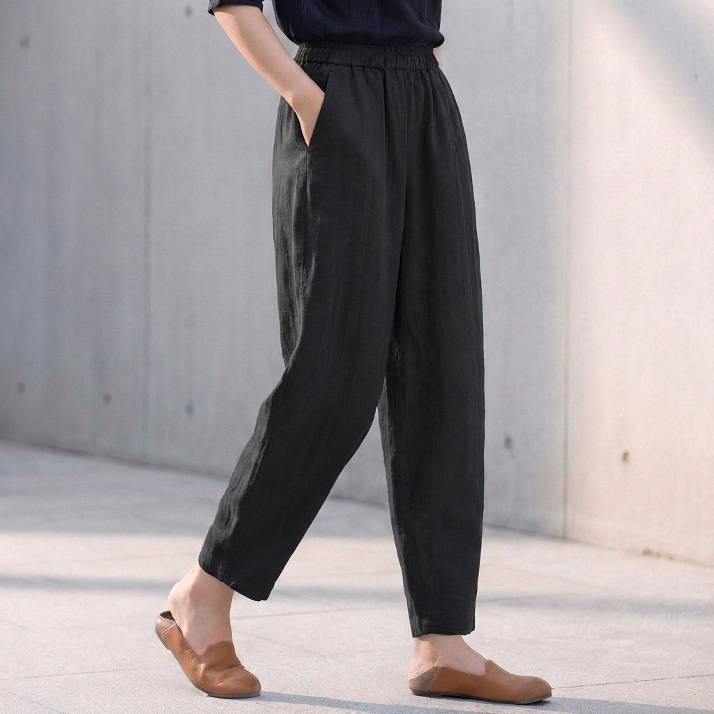 Desiree Relaxed Tapered Ankle-Length Trousers with Pockets