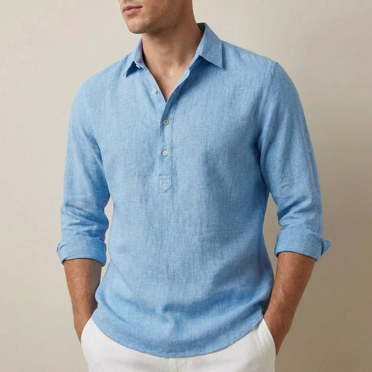 Roman Relaxed Henley Shirt with Textured Spread Collar