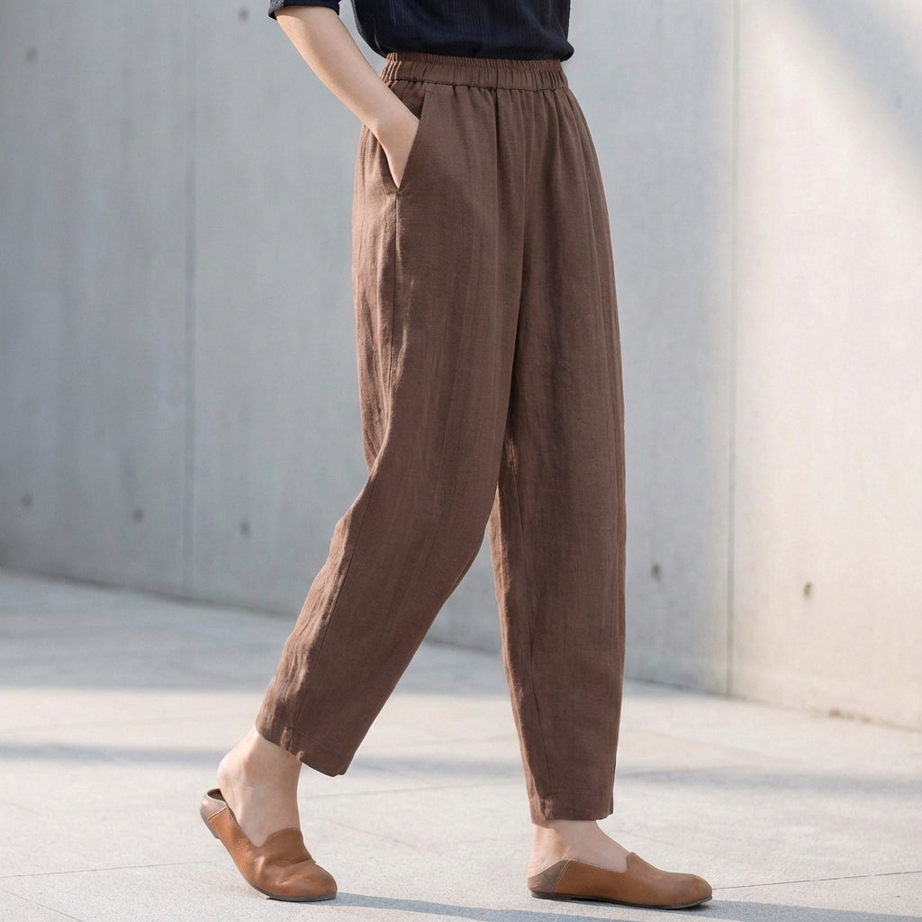 Desiree Relaxed Tapered Ankle-Length Trousers with Pockets