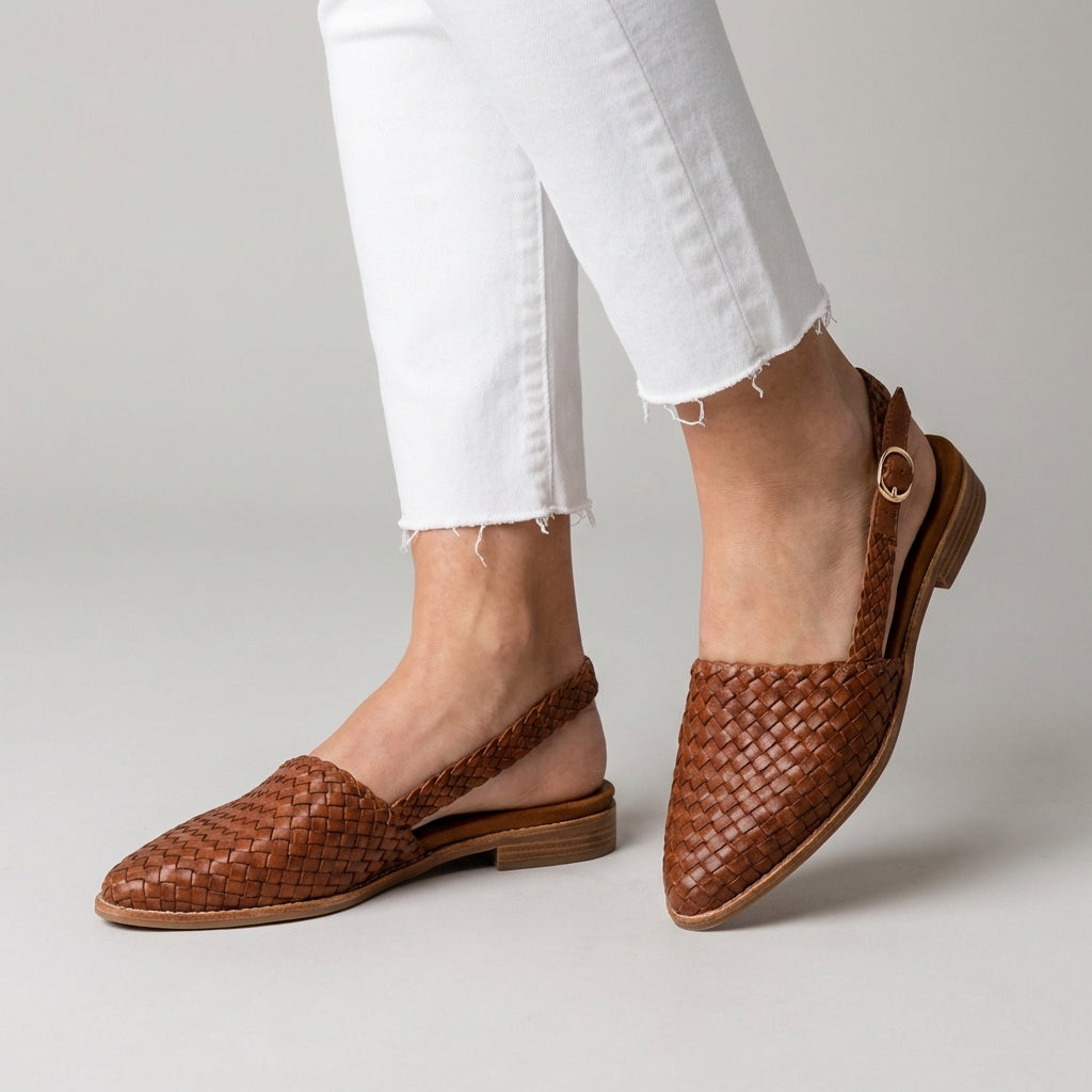 Donna Signature Woven Vegan Pointed Toe Slingback Flats