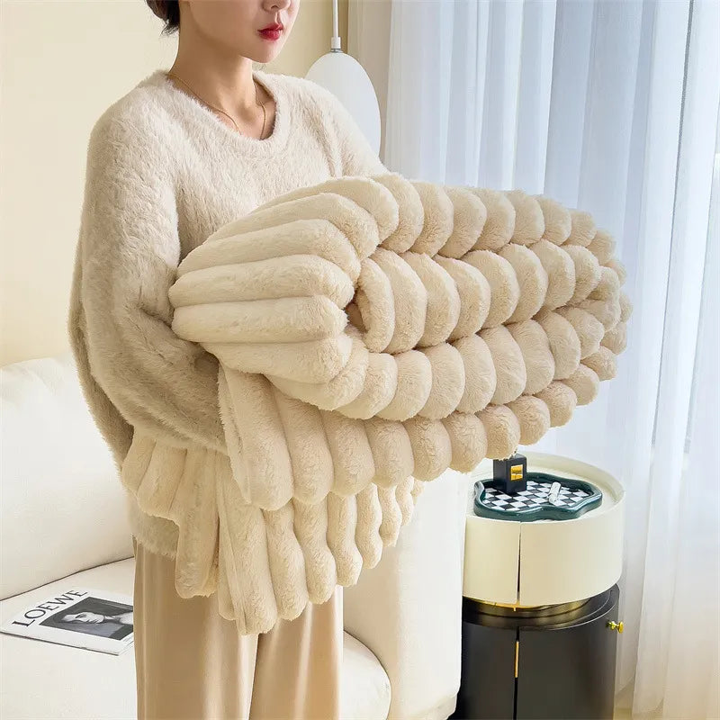 Contemporary Plush Faux Fur Throw Blanket
