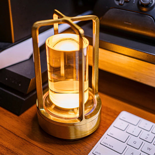 Modern Metallic Frame Lantern With Glass Cylinder
