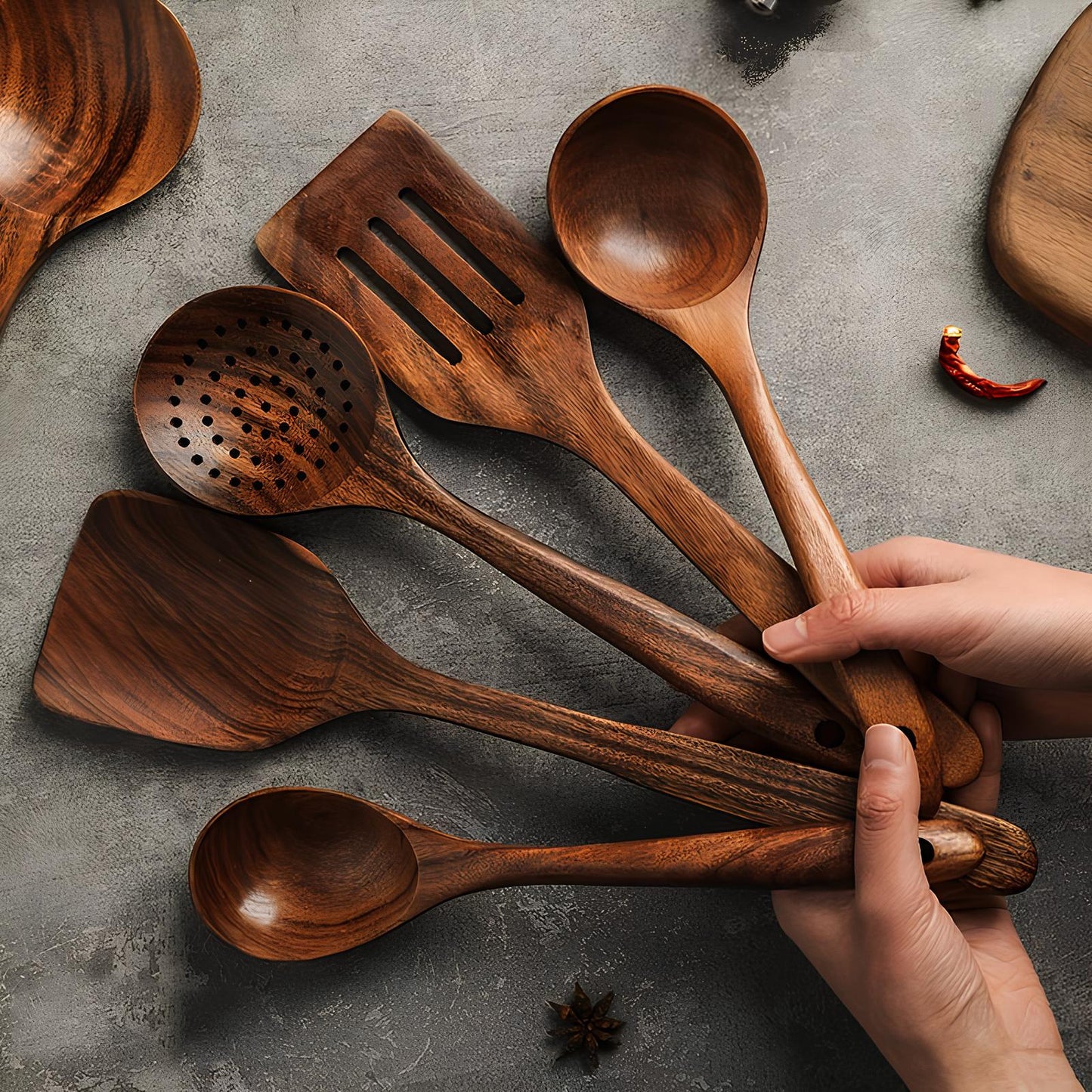 Wooden Utensil Set with Ergonomic Handles
