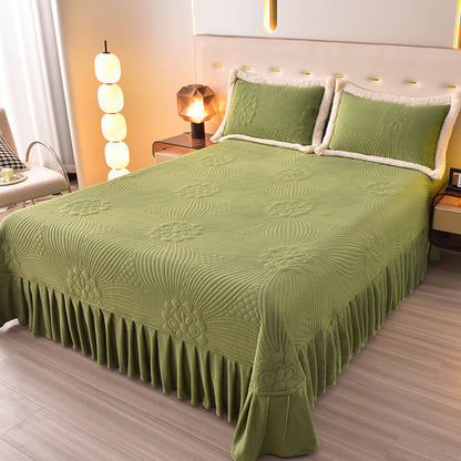 Quilted Bed Skirt Set With Plush Fleece Trim