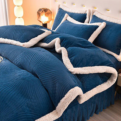 Quilted Bed Skirt Set With Plush Fleece Trim