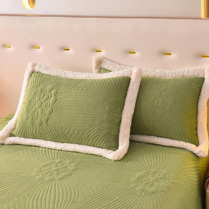 Quilted Bed Skirt Set With Plush Fleece Trim
