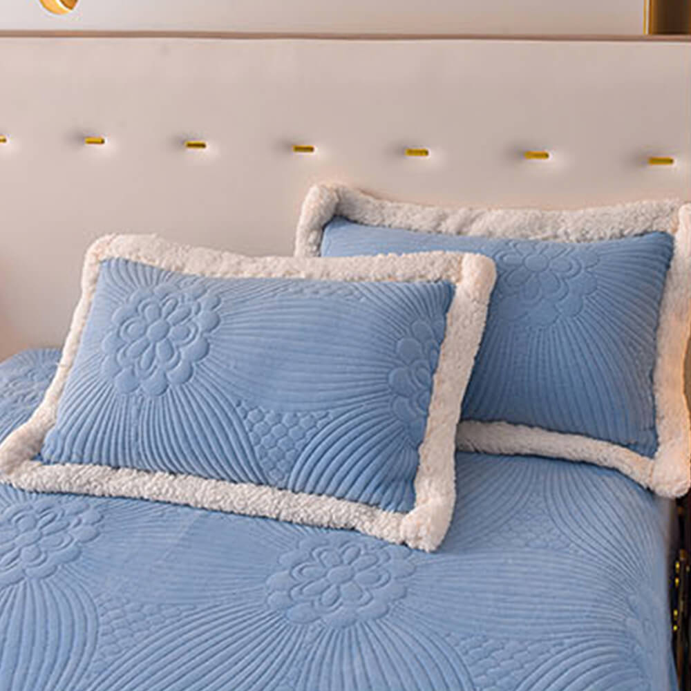 Quilted Bed Skirt Set With Plush Fleece Trim