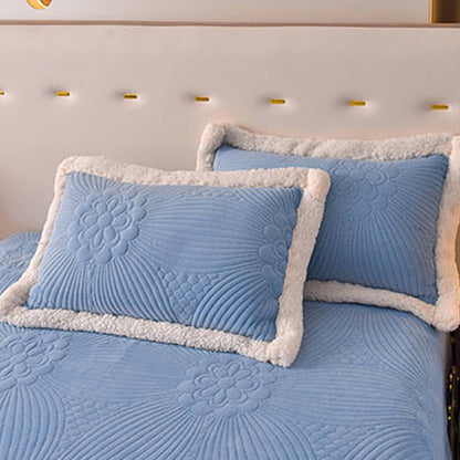Quilted Bed Skirt Set With Plush Fleece Trim