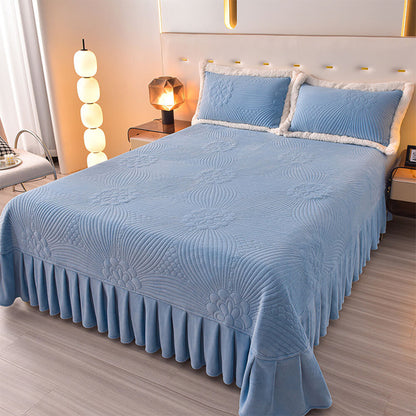Quilted Bed Skirt Set With Plush Fleece Trim