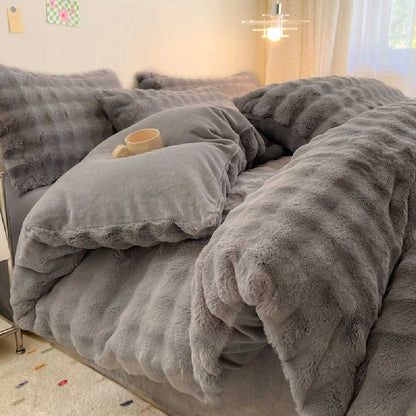 Faux Rabbit Fur Bed Sheet Set With Plush Texture