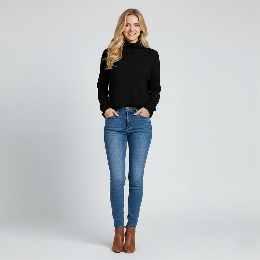 Women’s Knitwear - High Neck Pullover - Soft Long Sleeve Inner Layer