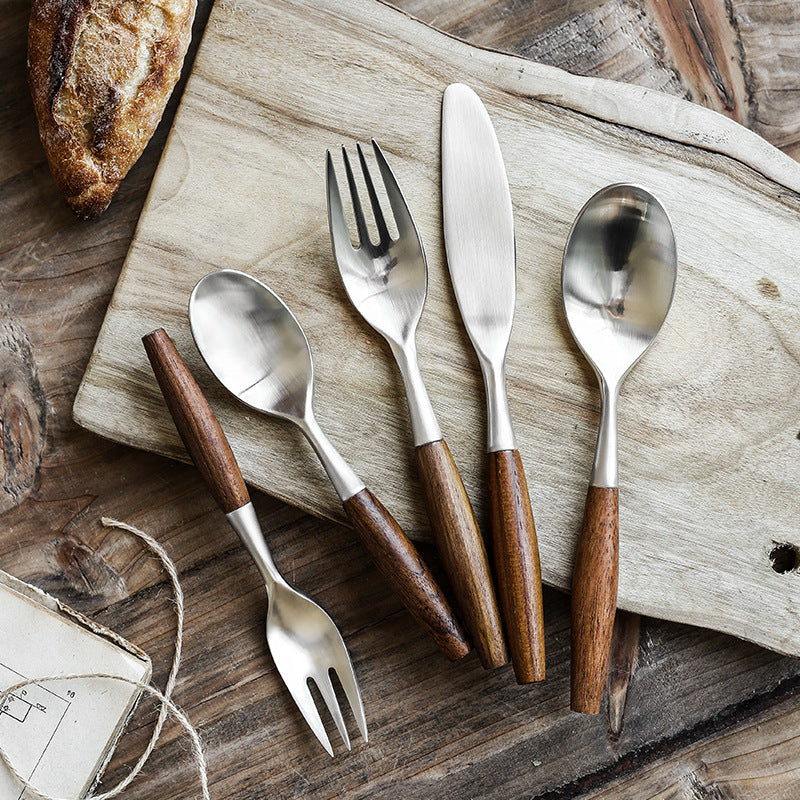 Japanese Style Wood Handle Flatware Set