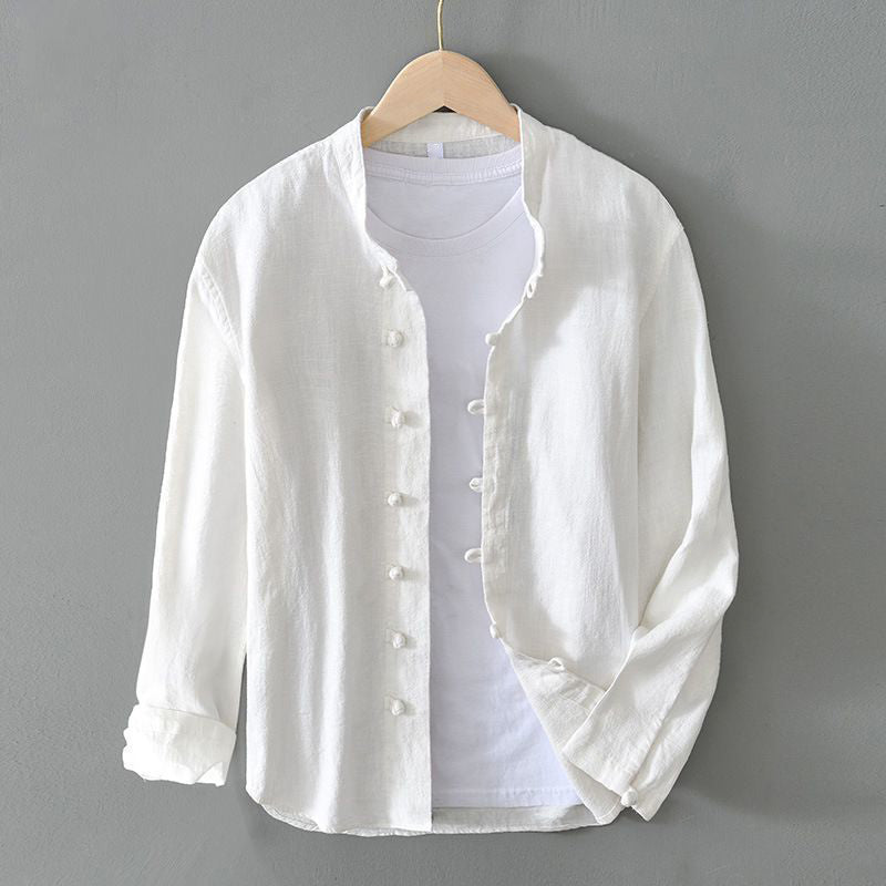 Roberto Russo Relaxed Mandarin Collar Shirt with Frog Closures