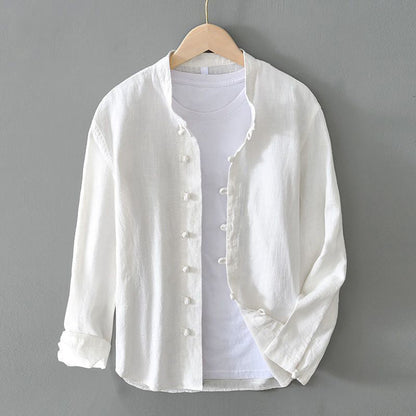 Roberto Russo Relaxed Mandarin Collar Shirt with Frog Closures