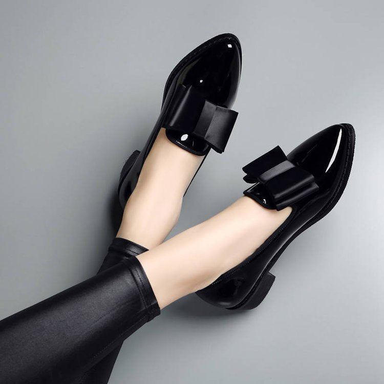 Isabella Pointed-Toe Loafers | Bow Patent Finish Loafers