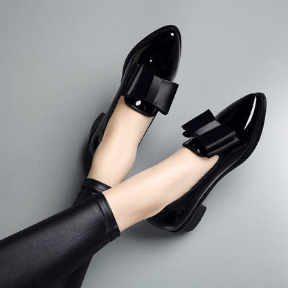 Isabella Pointed-Toe Loafers | Bow Patent Finish Loafers