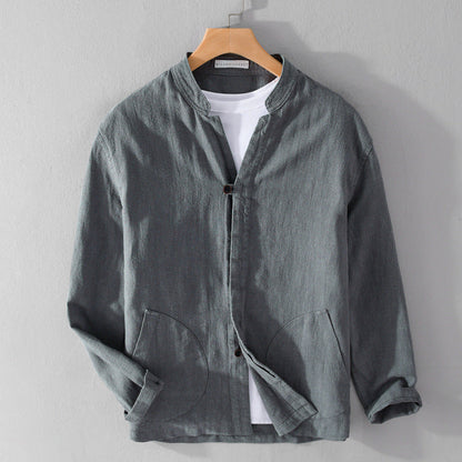 Lorenzo Vitali Relaxed Shirt-Jacket with Mandarin Collar and Patch Pockets