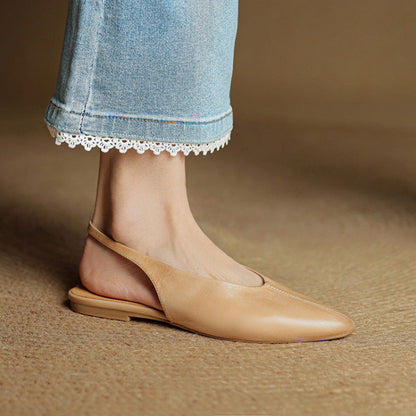 Viola Pointed Toe Slingback Flats | Solid V-Cut Vamp Flats