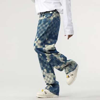 Asperia Mosaic Denim Jeans | Patchwork Stretch Modern-Fit Jeans