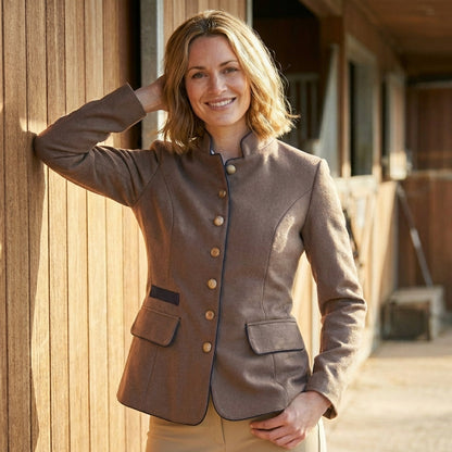 Tailored Blazer with Stand-Up Collar and Contrasting Trim
