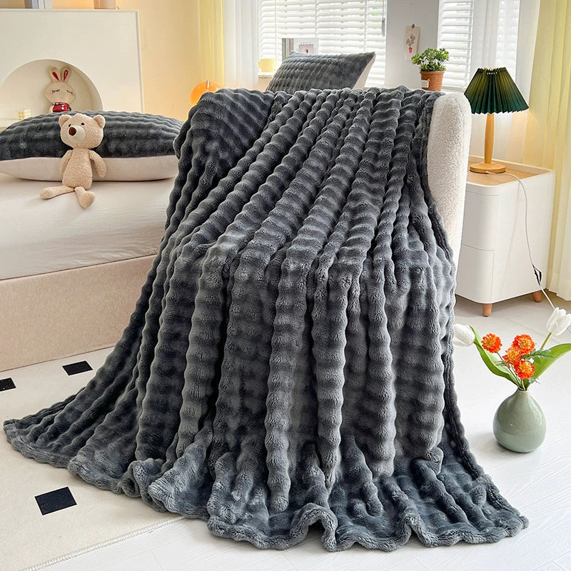 Plush Textured Throw Blanket With Quilted Design