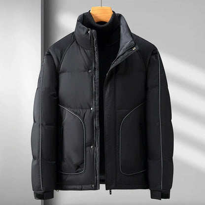 Calder Quilted Puffer Jacket – Stand Collar – Cropped Fit – Zip & Snap Closure