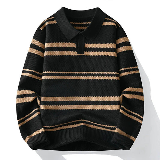 Wilson Striped Pullover | Turn-Down Collar Casual Knit Sweater