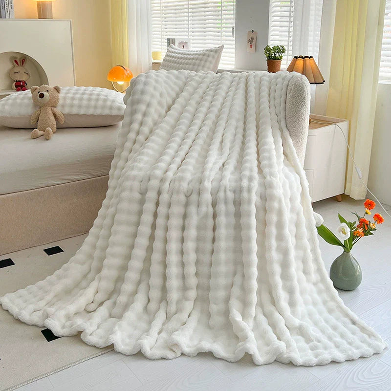 Plush Textured Throw Blanket With Quilted Design