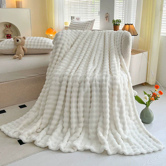 Plush Textured Throw Blanket With Quilted Design