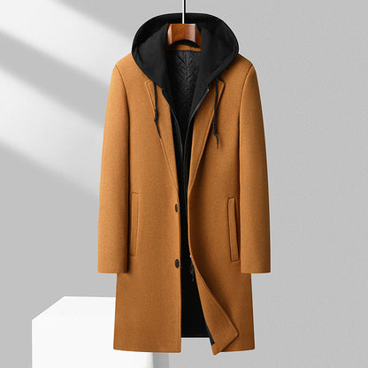 Men's Coat - Wool Blend - Hooded - Classic Button Front