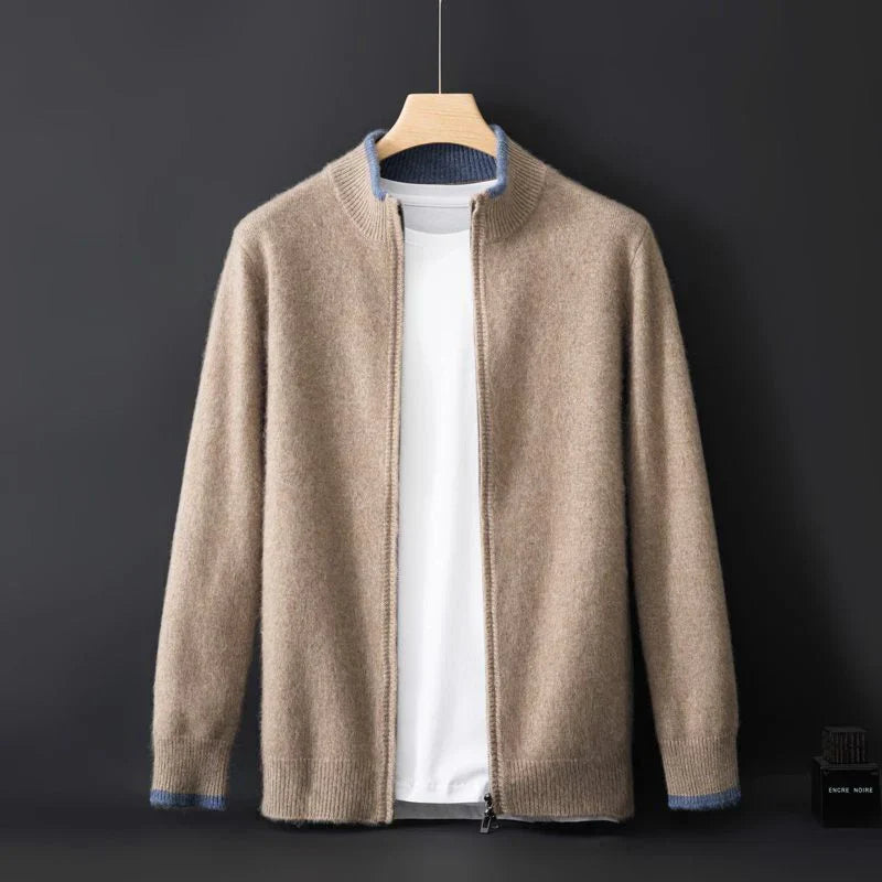 Oliver Mock Neck Knit Jacket | Zip-Up Ribbed Trim Jacket