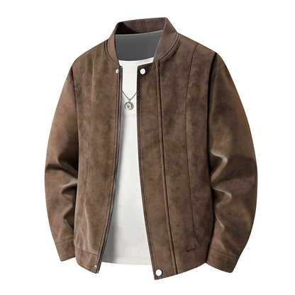 Rowan Men's Faux Leather Bomber Jacket – Lightweight Fit – Snap-Front Detail