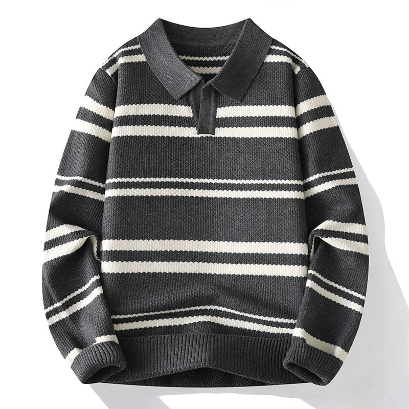 Wilson Striped Pullover | Turn-Down Collar Casual Knit Sweater VIP