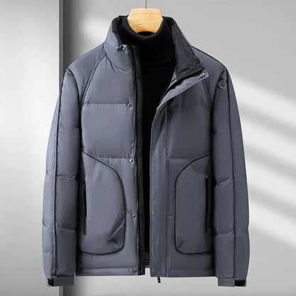 Calder Quilted Puffer Jacket – Stand Collar – Cropped Fit – Zip & Snap Closure