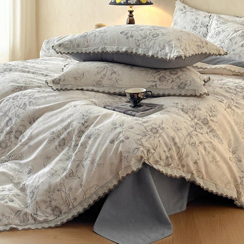 Classic Floral Lace Cotton Bedding Set