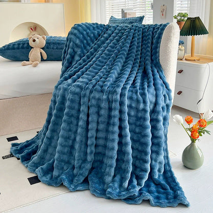 Plush Textured Throw Blanket With Quilted Design