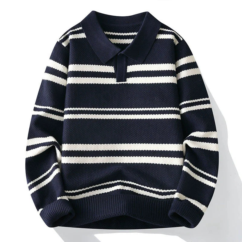 Wilson Striped Pullover | Turn-Down Collar Casual Knit Sweater VIP