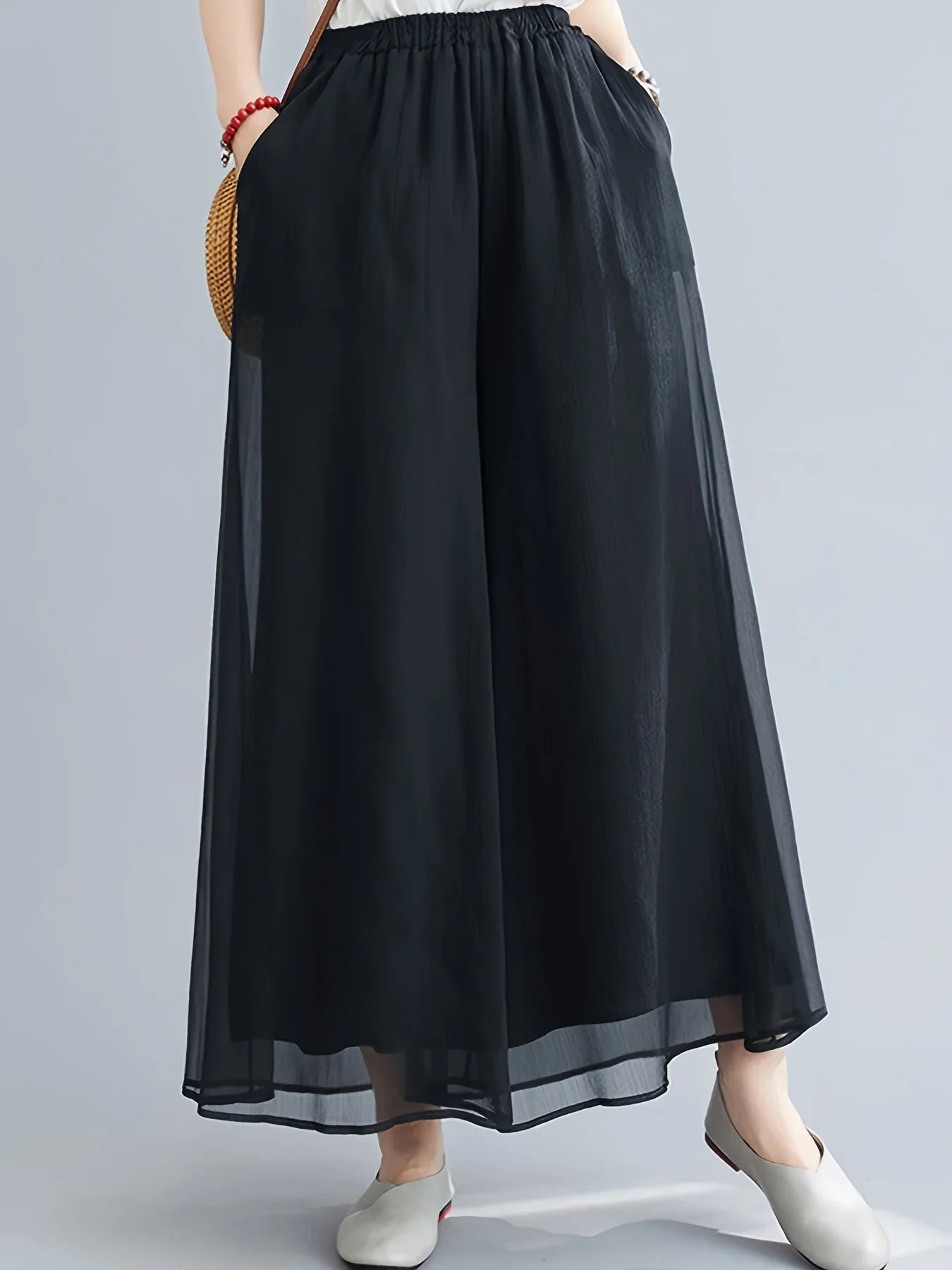Sheer Mesh-Chiffon Pants