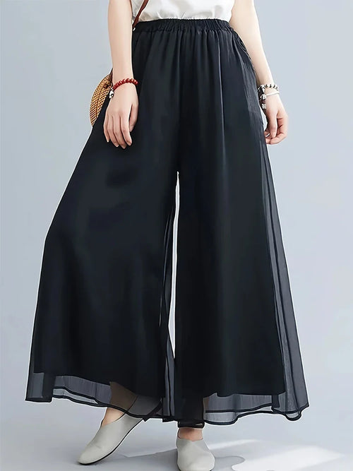 Sheer Mesh-Chiffon Pants