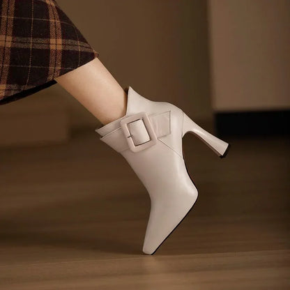 Elisa Pointed Toe Ankle Boots | Buckle High Heel Ankle Boots