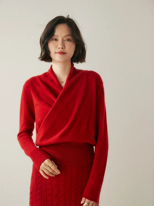 Isla Wool Wrap Sweater | V-Neck Long Sleeve Sweater