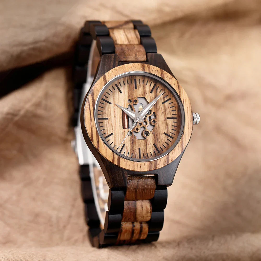 Theodore Wooden Analog Watch | Link Bracelet Round Face Analog Watch