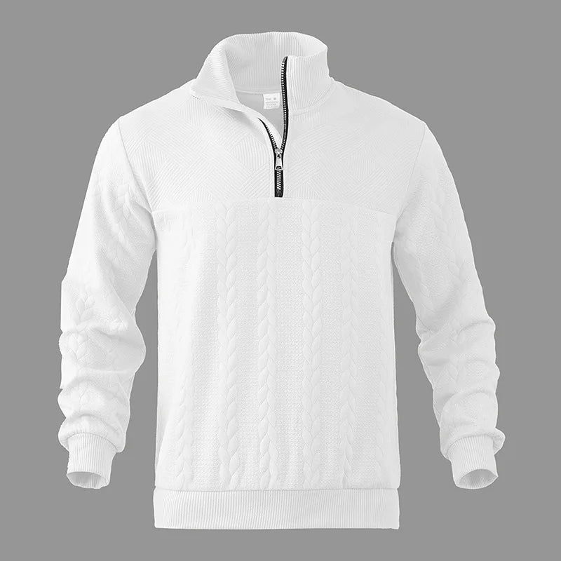 Arthur Cable Knit High-Neck Half-Zip Sweater | Textured Hip-Length Sweater