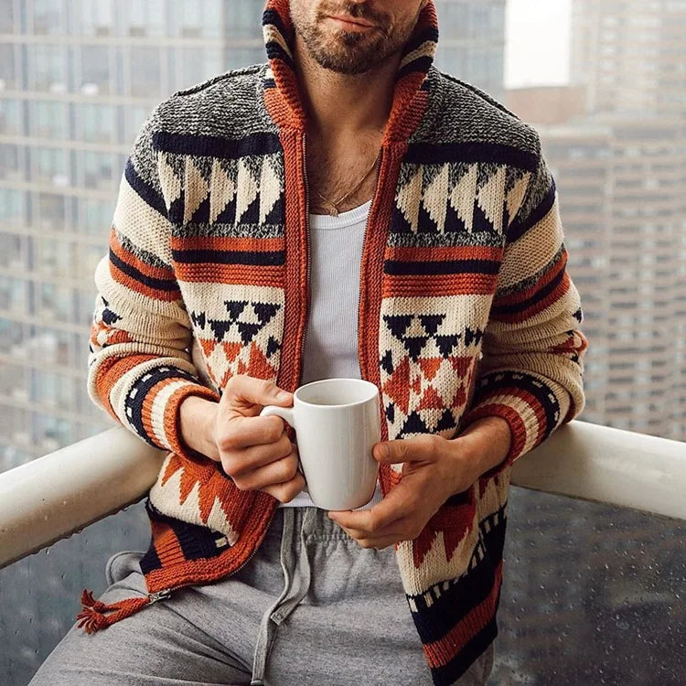 Kendrick Patchwork Cardigan | Hand-Knit Zip-Up Geometric Cardigan