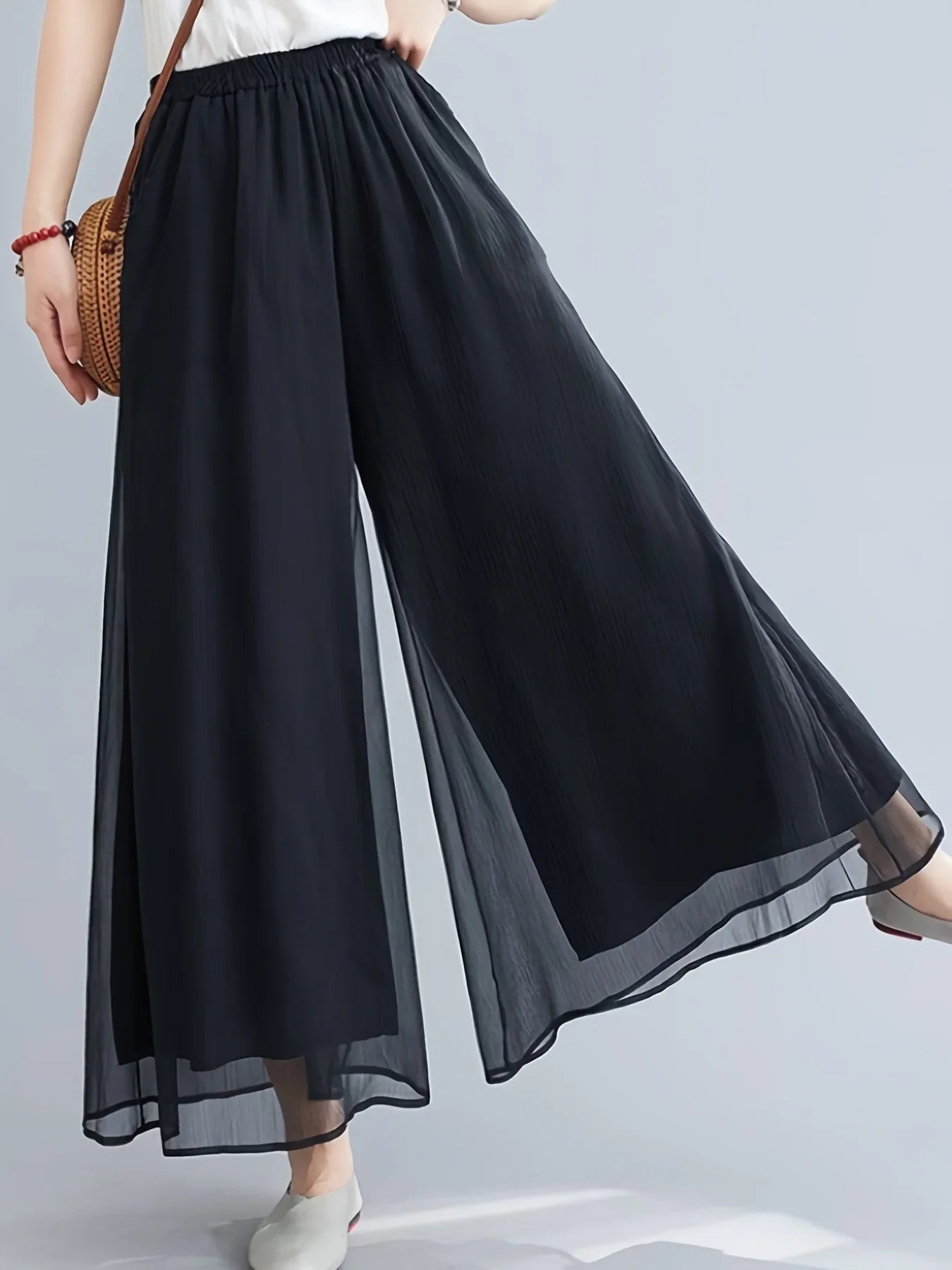 Sheer Mesh-Chiffon Pants
