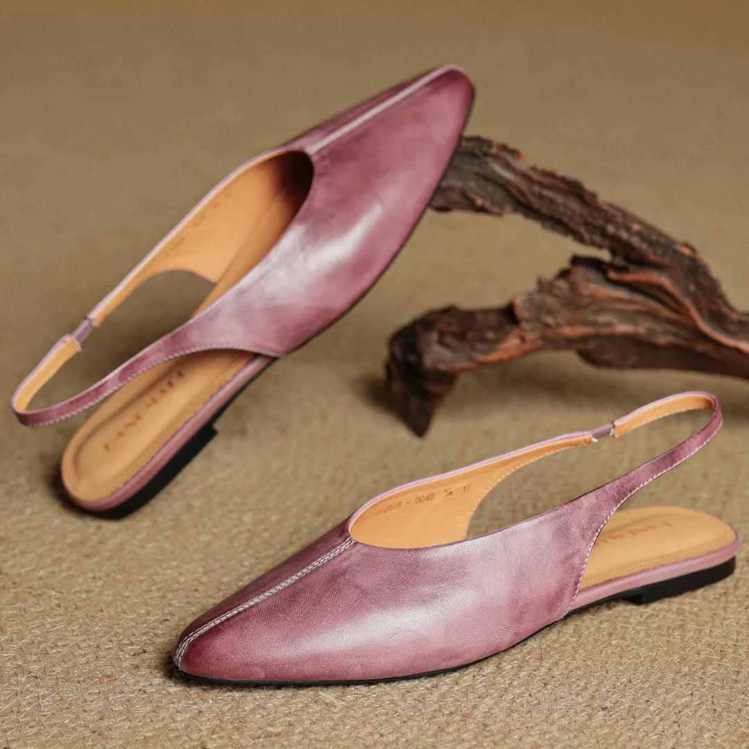 Viola Pointed Toe Slingback Flats | Solid V-Cut Vamp Flats