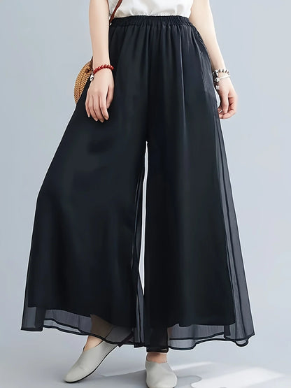 Sheer Mesh-Chiffon Pants