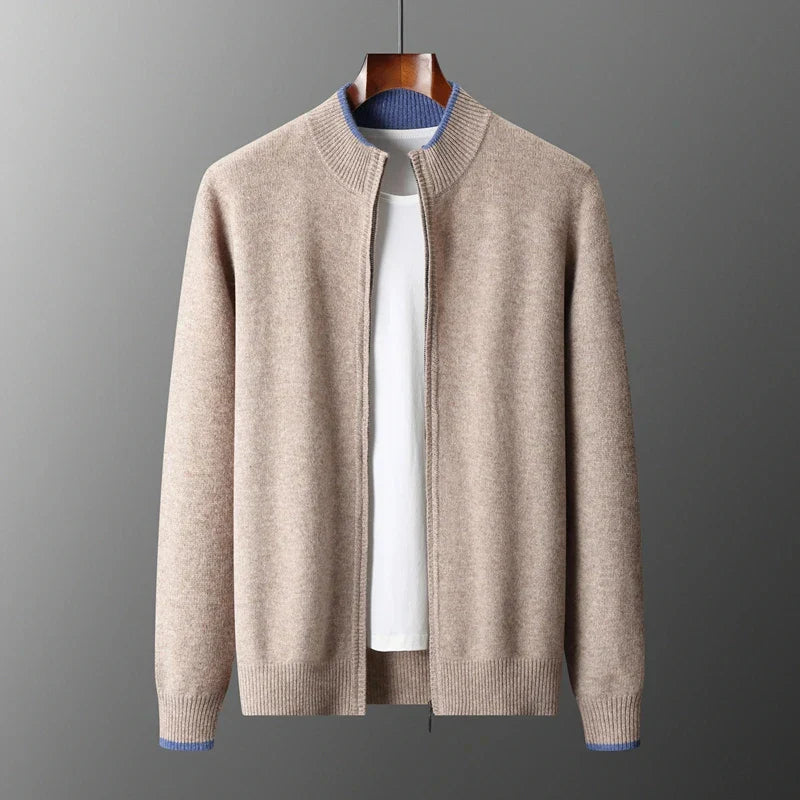 Oliver Mock Neck Knit Jacket | Zip-Up Ribbed Trim Jacket