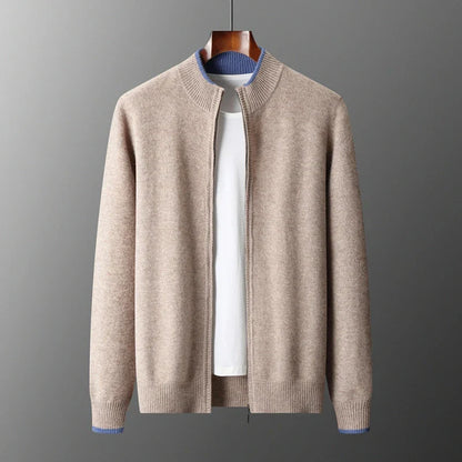 Oliver Mock Neck Knit Jacket | Zip-Up Ribbed Trim Jacket